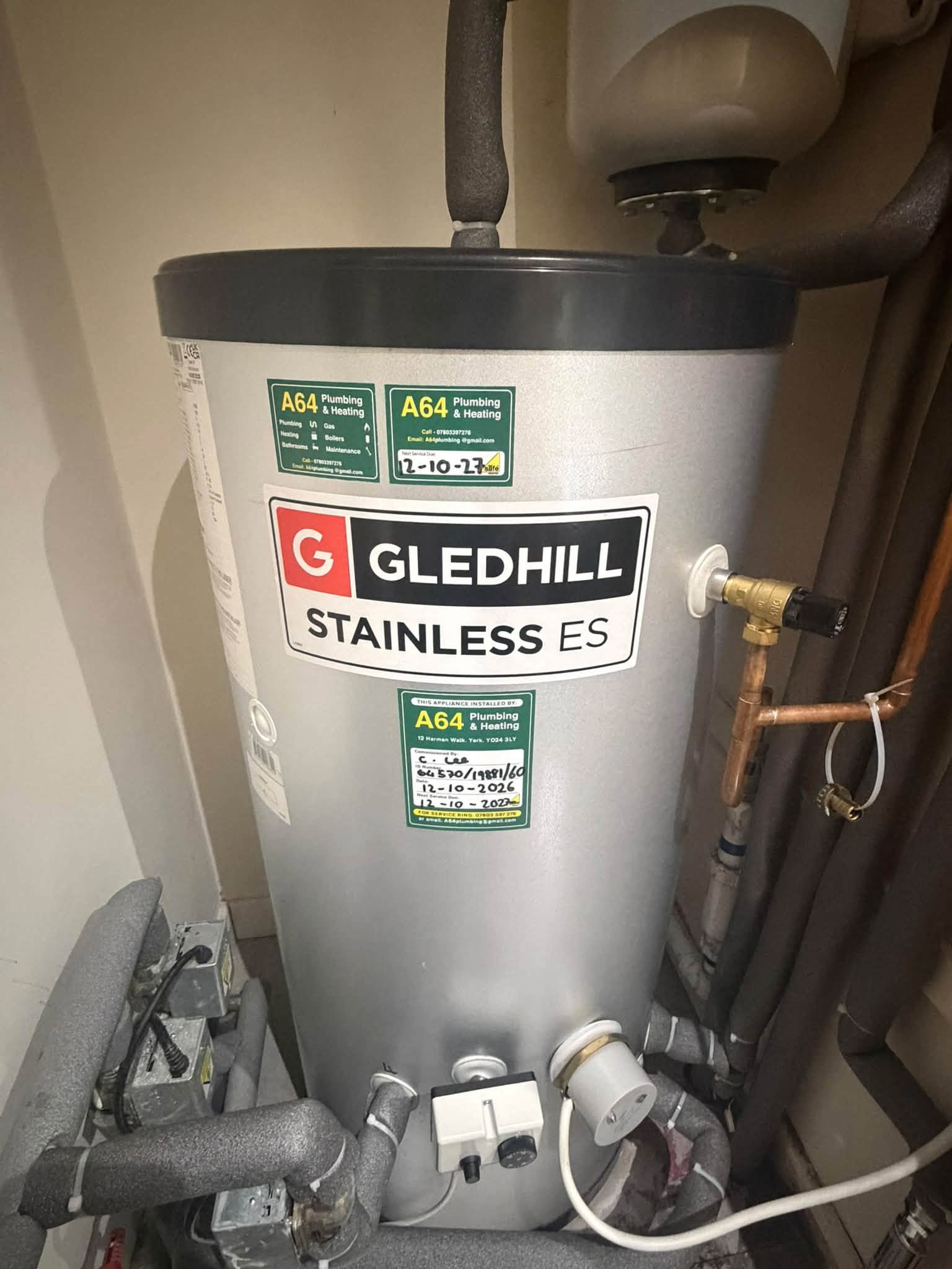 Hot water cylinder installed by A64 Plumbing in York